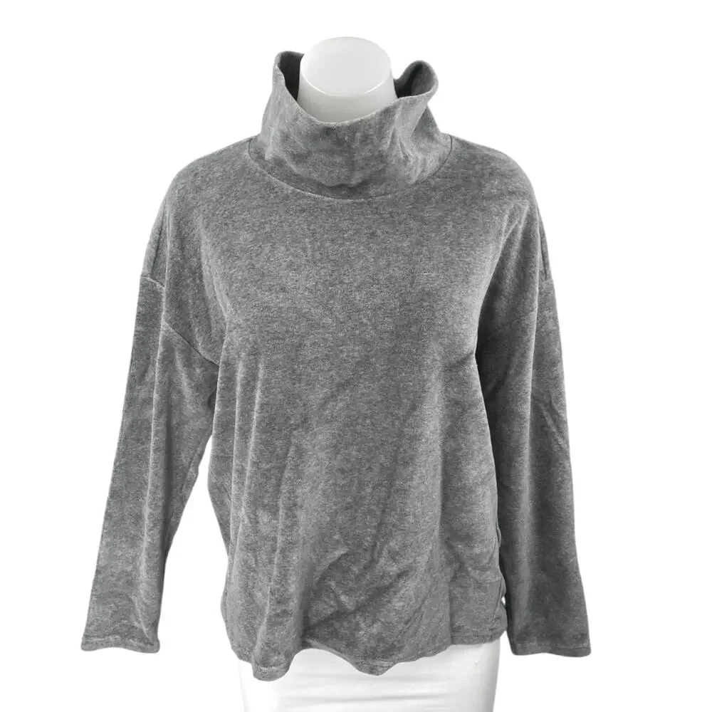 Banana Republic Women's Gray Velvet Velour Long Sleeve Turtleneck Sweater Top M